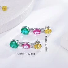 1對S925純銀多彩寶石掛墜耳環，雙色非凡設計，年輕時尚，奢華、精美、美麗、優雅且浪漫，適用於婚禮、訂婚、度假聚會等場合，附贈禮盒 - 彩色 - 查看 5