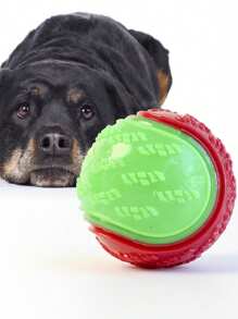 Green & Red Patchwork C-Shaped Squeaky Dog Chew Toy, TPR Material, Durable & Dental Cleaning - Multicolor - View 3