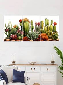 3入組現代牆藝仙人掌帆布畫海報,北歐風格小清新熱帶植物藝術家居裝飾畫,可用於客廳裝飾,50x70cm無框架