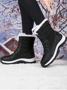 新品高筒黑色保暖耐滑女式戶外徒步運動鞋,時尚休閒綁帶雪地靴,男女適用,旅行行李箱必備 - 黑色 - 查看 8