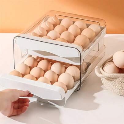 1 Pack 2 LayerLarge Capacity Egg Holder For Refrigerator, Egg Storage Container Organizer Bins, Stackable Clear Plastic Storage Container, Fridge Egg Organizer With Handles, Household Egg Holder For Fridge