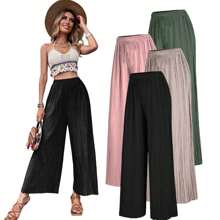 Pantalón Palazzo Plisado Strech Cordón Super Comodo Pantalones de pierna ancha unicolor plisado - Verde militar - Ver 1