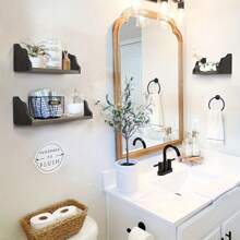 Floating Shelf Wall Mounted Set Of 3 Wooden Wall Mounted Storage Rack for Bedroom Kitchen Living Room - Black - View 5