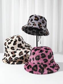 1頂男女適用彩色豹紋毛絨動物帽,厚實保暖,適用於寒冷天氣的釣魚和休閒穿著