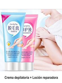 Crema Depilatoria + Loción Reparadora, Después de la Depilación, Cuidado de la Piel, No daña la piel. Para usar en axilas, rodillas, piernas, partes del cuerpo