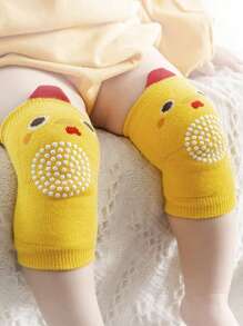1 Par De Rodilleras Antideslizantes Con Patrón Animal Para Bebés, Perfectas Para Cuando Comienzan A Caminar O Gatear. - Amarillo - Ver 1