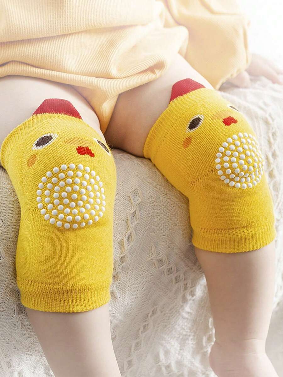 1 Par De Rodilleras Antideslizantes Con Patrón Animal Para Bebés, Perfectas Para Cuando Comienzan A Caminar O Gatear. - Amarillo - Ver 1