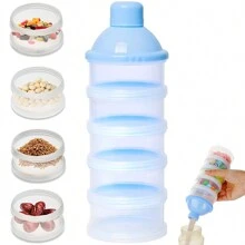 Dispensador de Leche en Polvo Portátil,5 Capas Dispensador Leche en Polvo de Apilable de Dosificador,Alta Capacidad Adecuado para Leche en Polvo,Dulce,Frutas - Azul - Ver 1