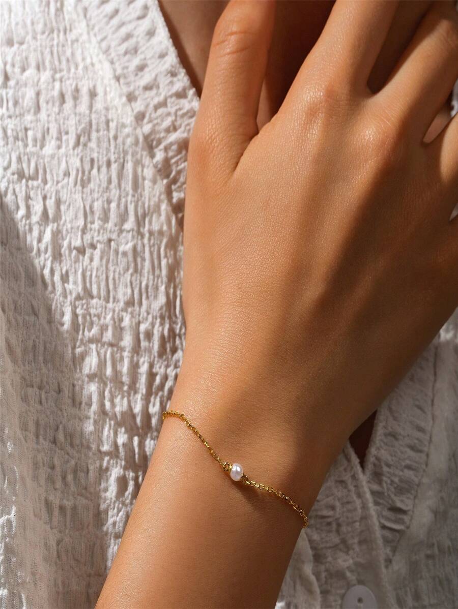 1入組925純銀圓形白色手鍊適合女士婚禮新娘簡約風手環派對禮物首飾類