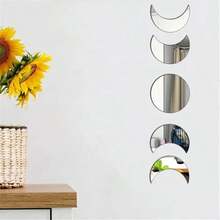 5 Piezas De Stickers Decorativos De Espejo De Combinación Lunar Y Circular De Acrílico - Plateado - Ver 2