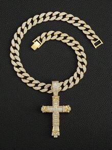 1 件男士新品超大吊坠项链，时尚镶钻合金项链适合男女日常佩戴