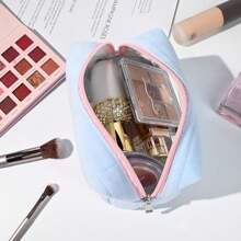 1pc Makeup Bag Plush Cosmetic Bag Cute Aesthetic Makeup Bag Blue Makeup Pouch Travel Toiletry Bag Organizer Soft Makeup Brushes Accessories Storage Bag For Women