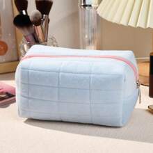 1pc Makeup Bag Plush Cosmetic Bag Cute Aesthetic Makeup Bag Blue Makeup Pouch Travel Toiletry Bag Organizer Soft Makeup Brushes Accessories Storage Bag For Women