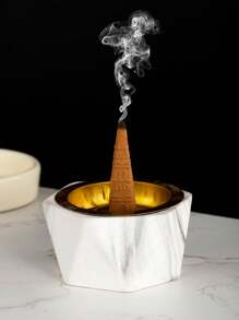 1只手工陶瓷香燭臺,六角形白灰色檀香陶瓷香燭臺,夾層鍋爐,適用於瑜伽,冥想和日常家居裝飾以淨化空氣