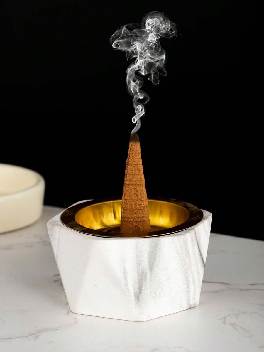 1只手工陶瓷香燭臺,六角形白灰色檀香陶瓷香燭臺,夾層鍋爐,適用於瑜伽,冥想和日常家居裝飾以淨化空氣