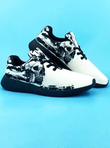 男士骷髅图案运动跑鞋 - 白色 - 查看 4