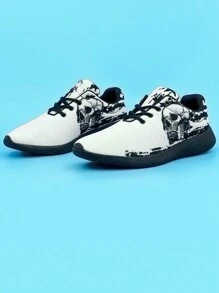 男士骷髅图案运动跑鞋 - 白色 - 查看 1