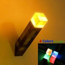 1pc Glowing Flashlight, Game Torch Block Pixel Art Color Changing Flashlight: Stackable Novelty Cartoon Led Desk Lamp Sleep Companion, Eye-protection For Student Study And Usb Charging Night Light - Brown - View 1