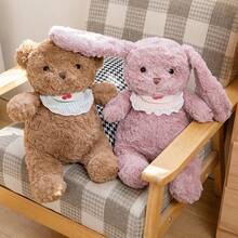 1個可愛的熊毛絨玩具,完美的禮物,適合泰迪熊愛好者,40公分/15.7英寸,可愛且令人感到溫馨的熊、兔、豬、狐狸、羊、大象填充動物,是擁抱和擁抱的理想選擇,適合生日和節日禮物。 - 兔子 - 查看 6
