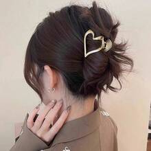 1個女士金色心形金屬髮夾,甜美又帥氣風格的髮夾,時尚多用髮飾,日常使用 - 金色 - 查看 7
