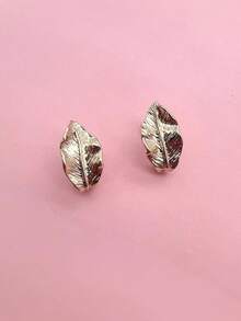 高金屬質感 3d 對稱葉形耳環 - 金色 - 查看 2