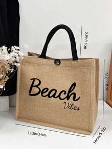 Túi du lịch in chữ, túi xách thời trang nữ bằng vải canvas có khóa kéo - Tuyệt vời cho việc mua sắm - Màu Khaki - Xem 4