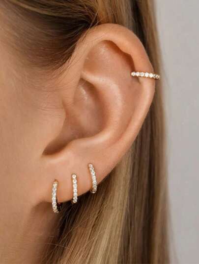 8pairs/set Simple C-shaped Rhinestone Copper Earrings For Women, Ideal For Dating, Holiday And Christmas Gifts