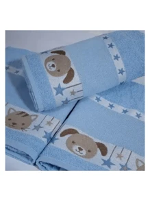Toalha de Banho Infantil Kinder Pets - Bordada e com Espaço para Ponto Cruz -  Menino/Menina 75CmX110Cm - 100% Algodão - Branco - Visão 4