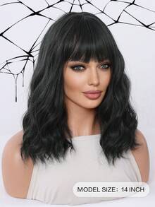 惊艳森林深绿色波波头齐肩14英寸带刘海假发，适合女士日常派对度假节日角色扮演自然可爱性感浪漫简约休闲万圣节圣诞节耐热假发 - 墨綠色 - 查看 3