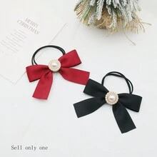 1 cái Của Của phụ nữ Sâu Đỏ  Màu thuần Xa ten Ruy băng Tiếng Pháp Thanh lịch Nơ Ngọc trai Giả Đàn hồi cao Dây buộc tóc Thích hợp Đối với Mặc hàng ngày Đối với Ngày tháng Và Yến tiệc - Màu Đỏ Sâu - Xem 4