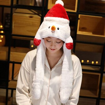 Cappello natalizio con orecchie di coniglio carino, cappello a pupazzo di neve saltellante morbido e divertente, cappello da ragazza in stile kawaii con pon pon, regalo per adulti a Ognissanti