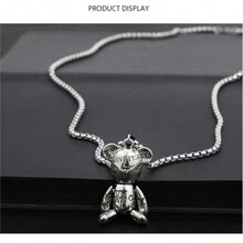 Moveable Teddy Bear Pendant Necklace, Unisex Hip Hop Style Couple Sweater Chain / Sweater Necklace, Birthday Gift - Silver - View 5