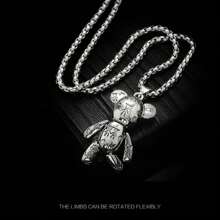 Moveable Teddy Bear Pendant Necklace, Unisex Hip Hop Style Couple Sweater Chain / Sweater Necklace, Birthday Gift - Silver - View 2
