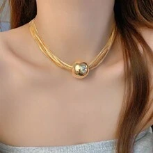 1pc Fashionable & Exquisite Stainless Steel Polished Gold Ball Multiple Layer Necklace Suitable For Women's Daily Wear - Yellow Gold - View 1