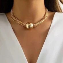 1pc Fashionable & Exquisite Stainless Steel Polished Gold Ball Multiple Layer Necklace Suitable For Women's Daily Wear - Yellow Gold - View 3