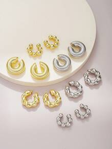 2入組/套簡約c型設計耳夾與耳釘,女性節日約會和聖誕節禮物 - 金黃色 - 查看 1