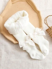 1pc Kids' Thickened Warm Tights With Bowknot Decoration - White - View 2