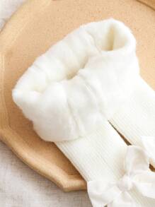1pc Kids' Thickened Warm Tights With Bowknot Decoration - White - View 4