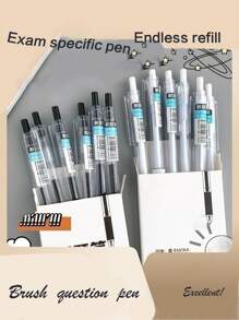 10 支/套日式 St Head Brush 考试笔，极具吸引力，按压式，黑色 0.5 中性笔，设计简洁优雅，学校文具