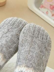 1雙女士短襪灰色抗羊毛編織硅膠防滑加厚保暖休閒絨布家居地板襪,適用於冬季 - 彩色 - 查看 2