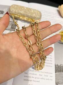 镶钻时尚手拿包 流行轻奢晚宴包 化妆包 迷你个性化口红小包 女士高品质名媛风链条单肩斜挎金属链耳机包 - 金色 - 查看 5