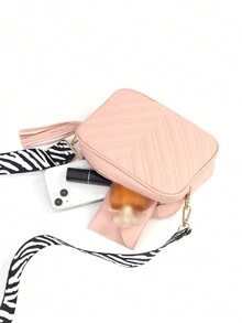 拼接pu縫花&流蘇裝飾吊墜單肩袋 - 粉色 - 查看 5