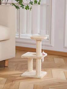 1入組白貓攀爬架＆繩織玩具,貓咪用品,貓咪抓揉柱,小型攀爬架,具有3柱和平方托盤設計,寵物產品 - 白色 - 查看 7