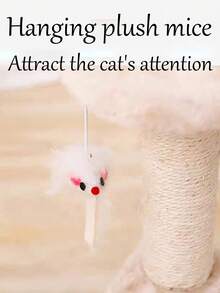 1入組白貓攀爬架＆繩織玩具,貓咪用品,貓咪抓揉柱,小型攀爬架,具有3柱和平方托盤設計,寵物產品 - 白色 - 查看 4