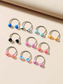 10pcs/set Multicolor Stainless Steel Nose Rings (random Color) - Multicolor - View 7