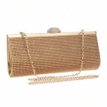 鑽石女士晚宴包新款日間手拿包派對婚禮手袋女士錢包優雅金屬鏈女士新娘耳環項鍊和手鐲套裝 - 金色 - 查看 3