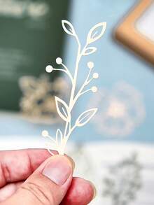 10入組/包裝diy植物材料紙貼紙裝飾筆記本,復古空心葉和花瓣形書籤 - 綠色 - 查看 3