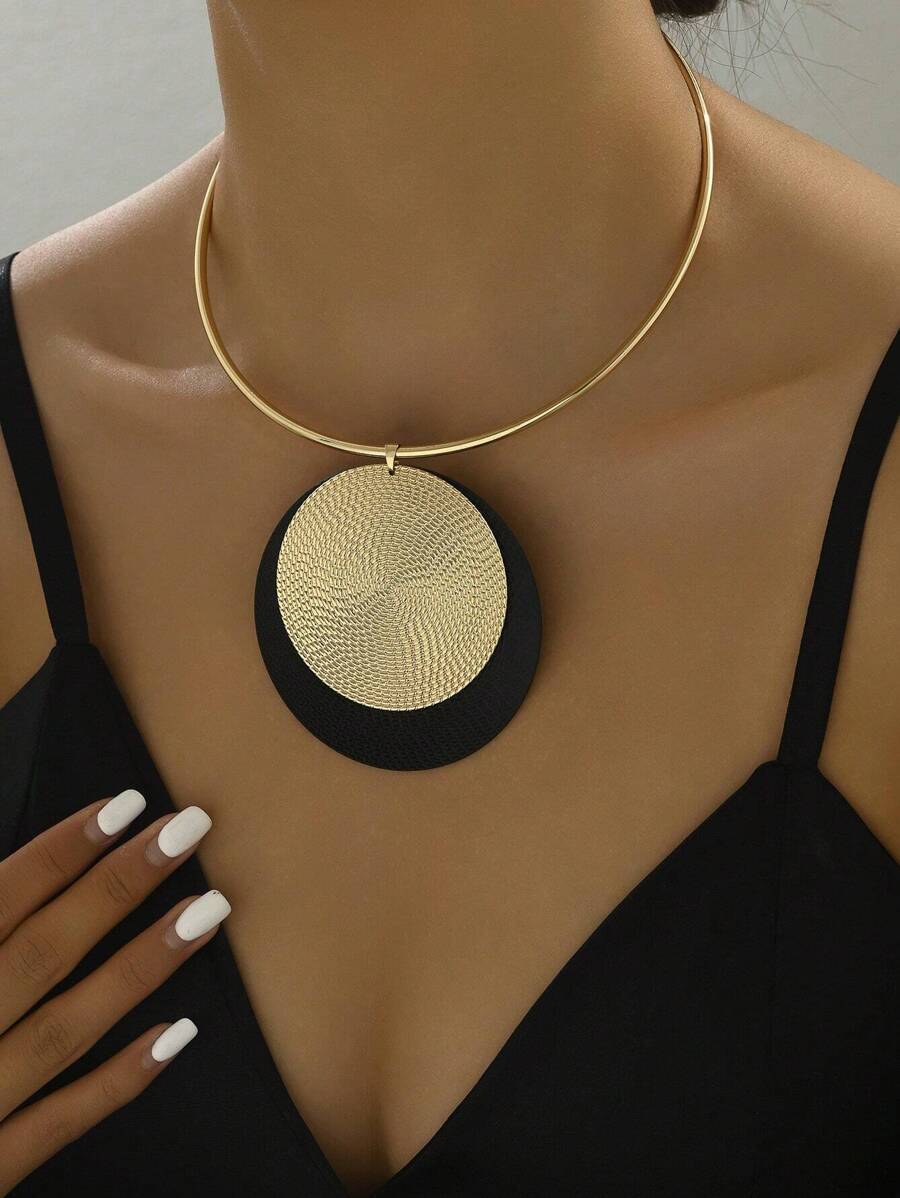 1 件简约复古金属圆圈和水滴吊坠项链