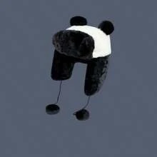 新款冬季熊貓耳蓋帽,毛絨襯裡保暖 - 黑色 - 查看 2