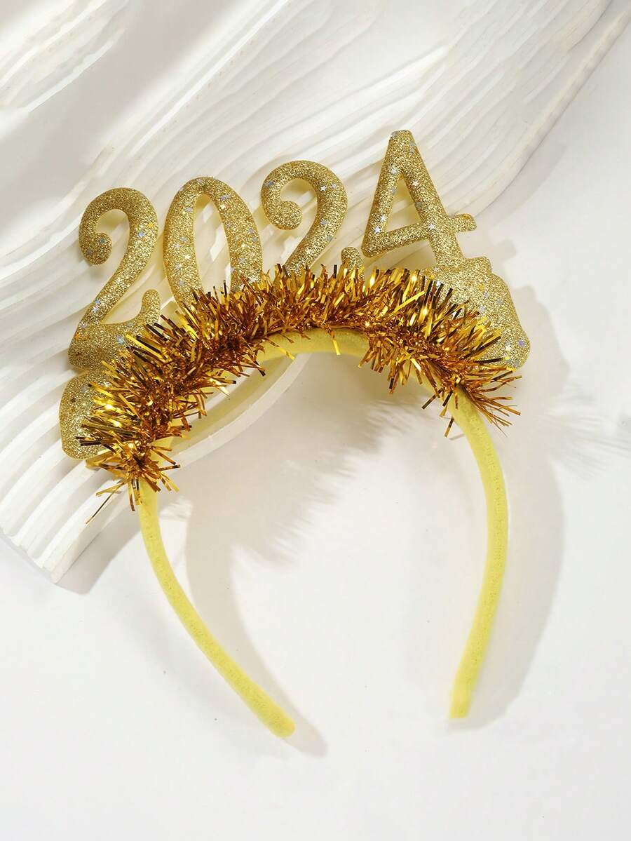 1頂聖誕節髮箍,2024新年夜派對髮飾,化妝舞會可愛閃亮裝飾道具,假日派對頭髮配件 - 金色 - 查看 1